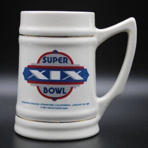 Super Bowl XIX 19 1985 San Francisco SF 49ers Miami Dolphins Stanford Stein Mug